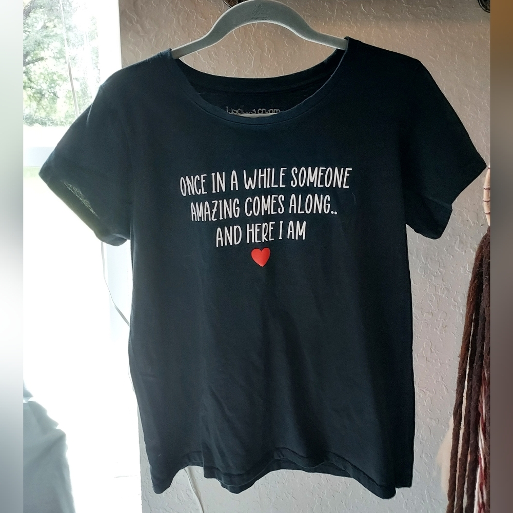 Black Short Sleeve Tee with Heart Print